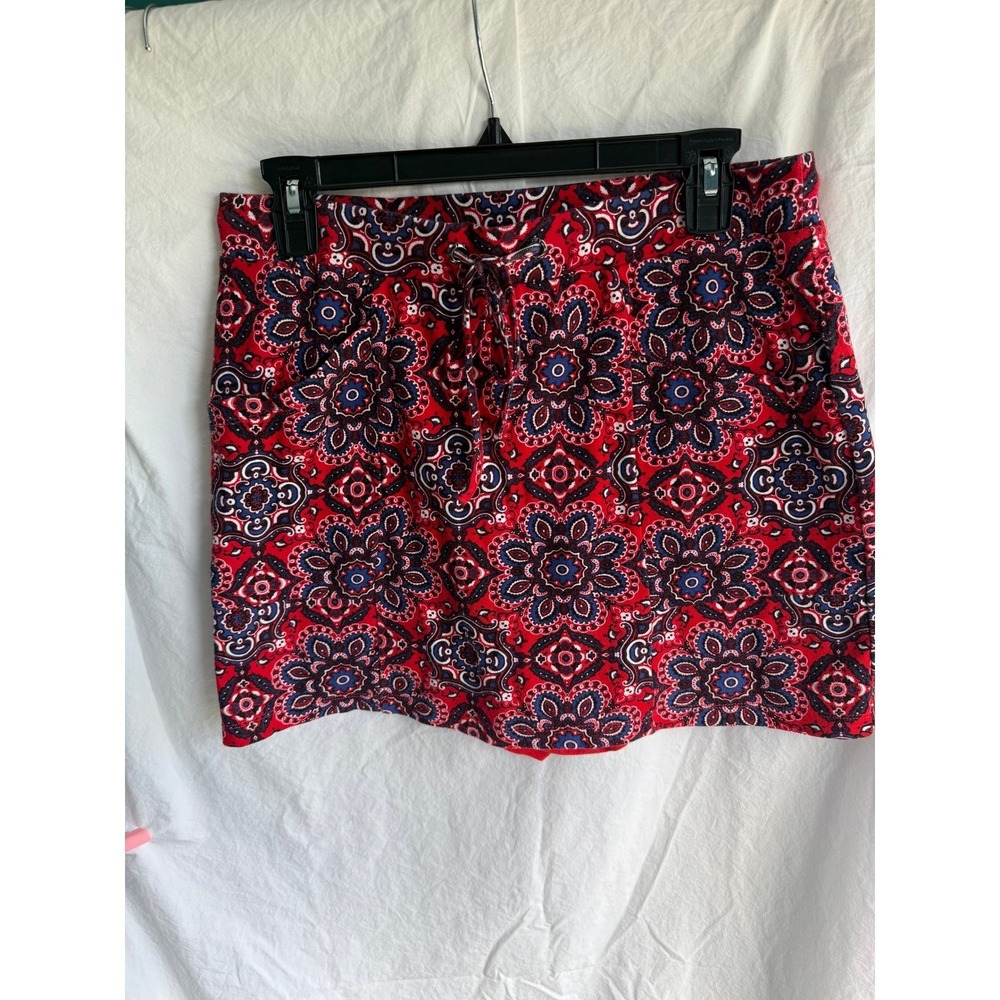 Jones New York Signature Red Paisley Medallion Skort Small Drawstring Pockets